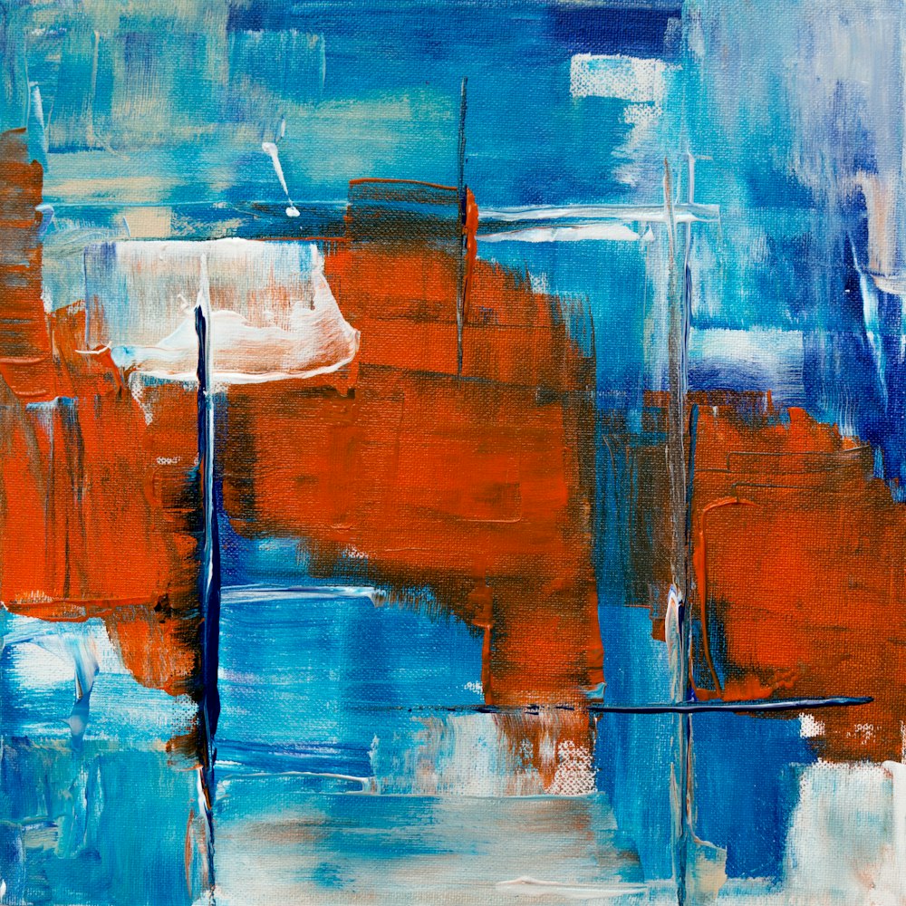 Pintura abstracta roja y azul