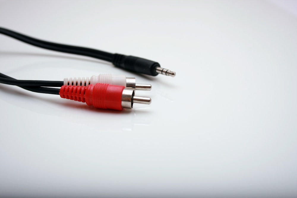closeup photo of RCA cable