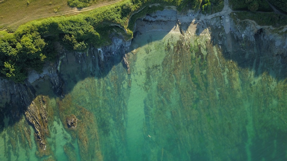 aerial photography of sea cliff