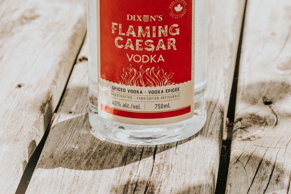 750ml Dixon's flaming caesar vodka bottle