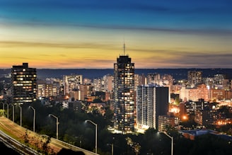 aerial view of city buildings