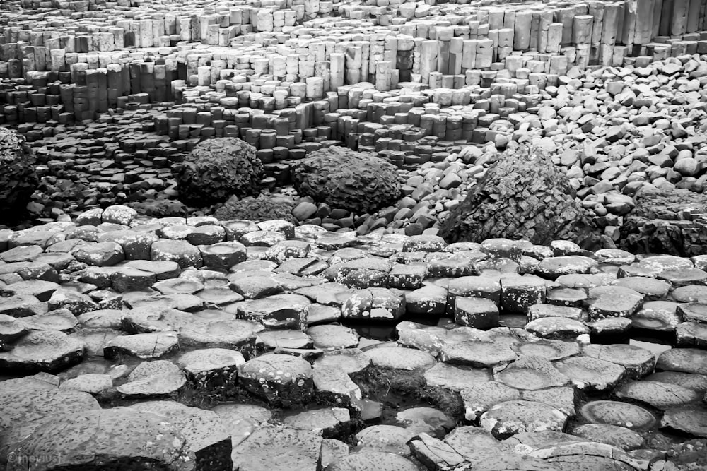 grayscale photography of stone formation