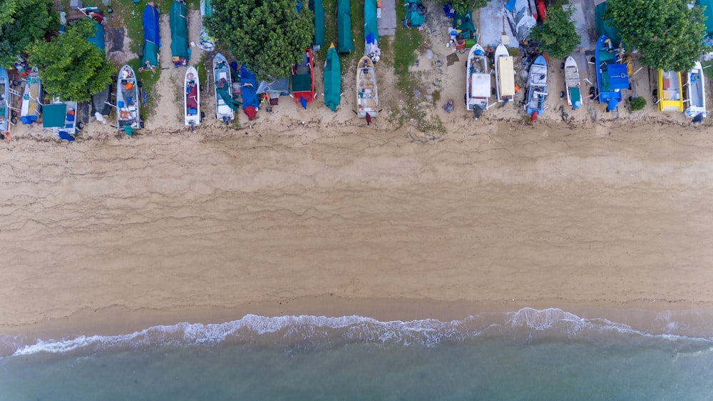 assorted-color bots beside seashore