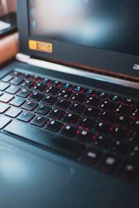 A close-up of a gaming laptop keyboard.
