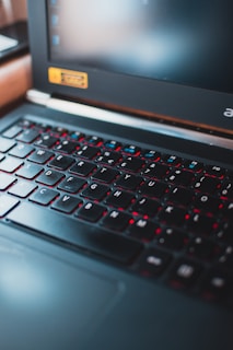 A close-up of a gaming laptop keyboard.