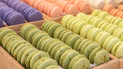 tray of french macarons delicious teams background