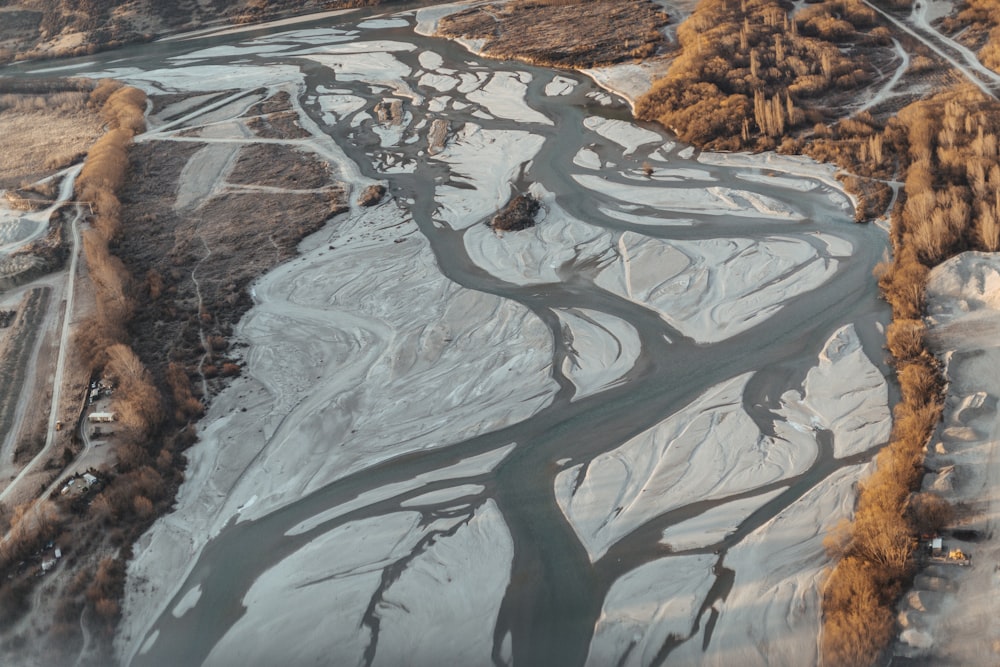 aerial photography of gray pathway