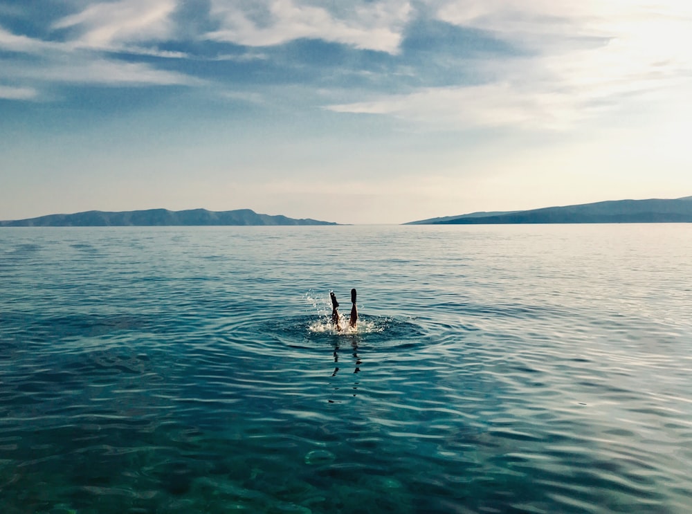 person in blue water during daytime