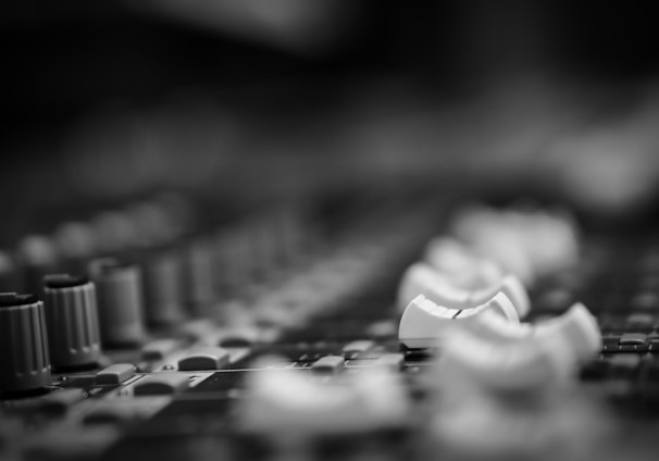 selective grayscale photography of mixing console