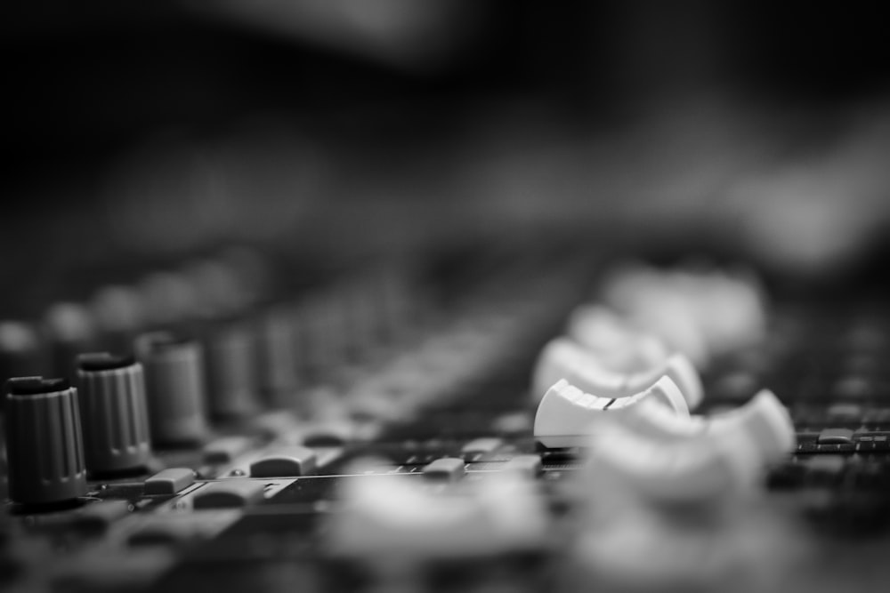 selective grayscale photography of mixing console