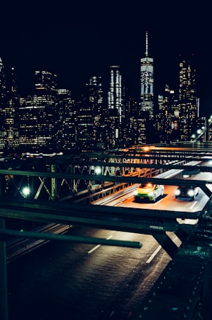 aerial photography of bridge during night