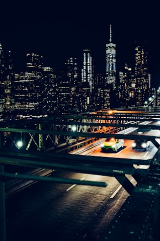 aerial photography of bridge during night