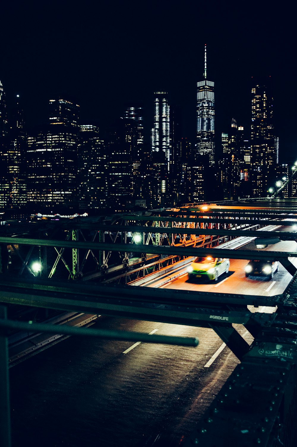 aerial photography of bridge during night