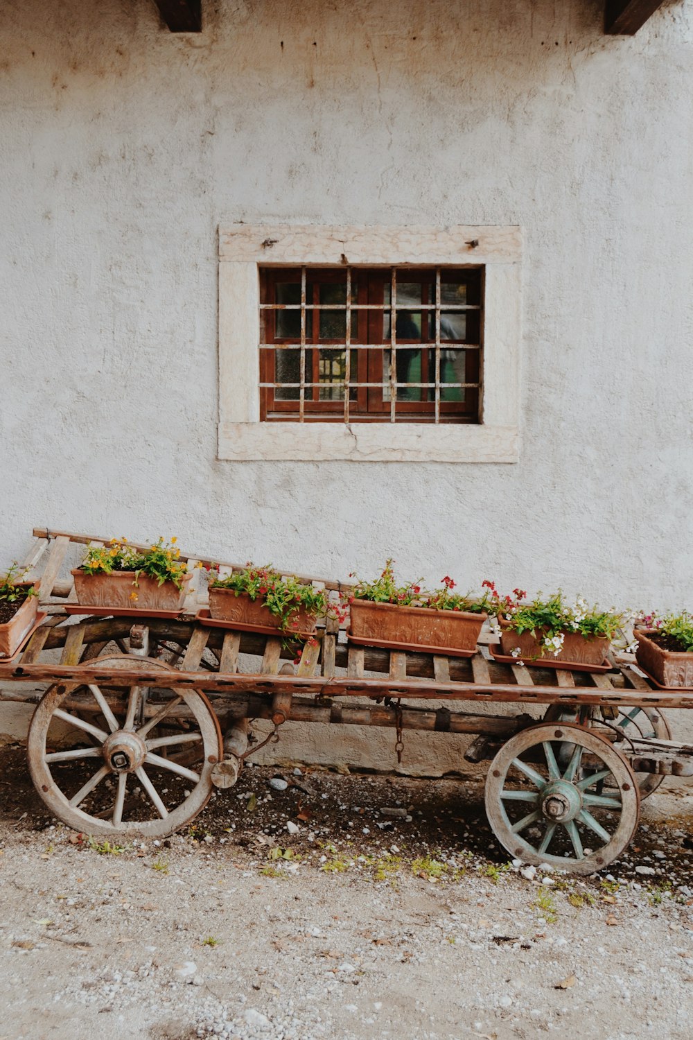 brown carriage near wall