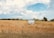 An old pickup truck parked beside a potato field under a clear blue Idaho sky.