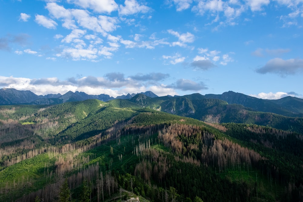 bird's-eye photography of mountains under cirrus clouds and blue calm sky