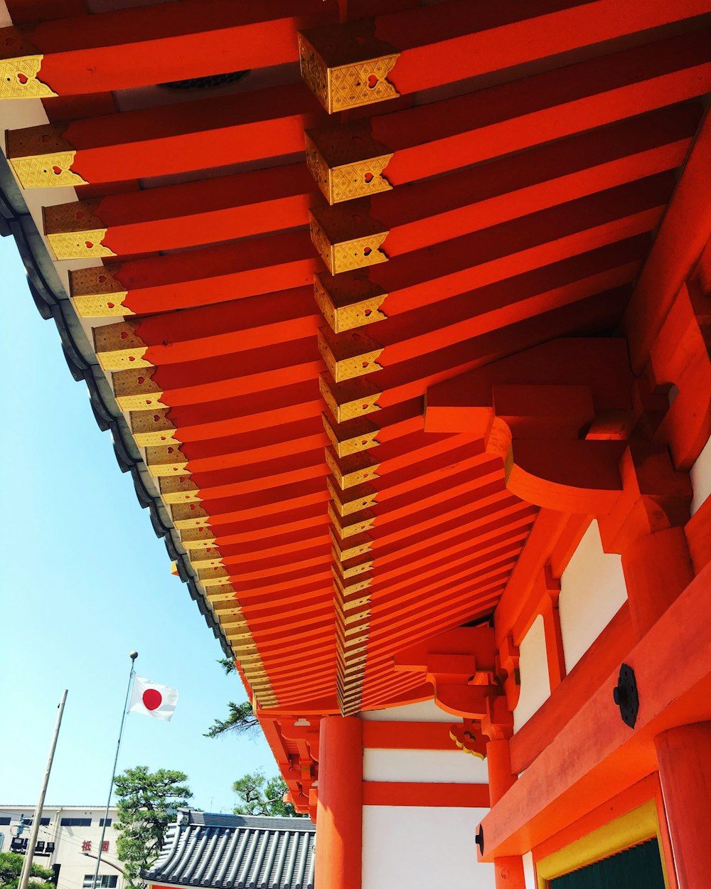 red wooden roof