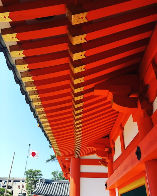 red wooden roof in Yasaka Shrine Japan