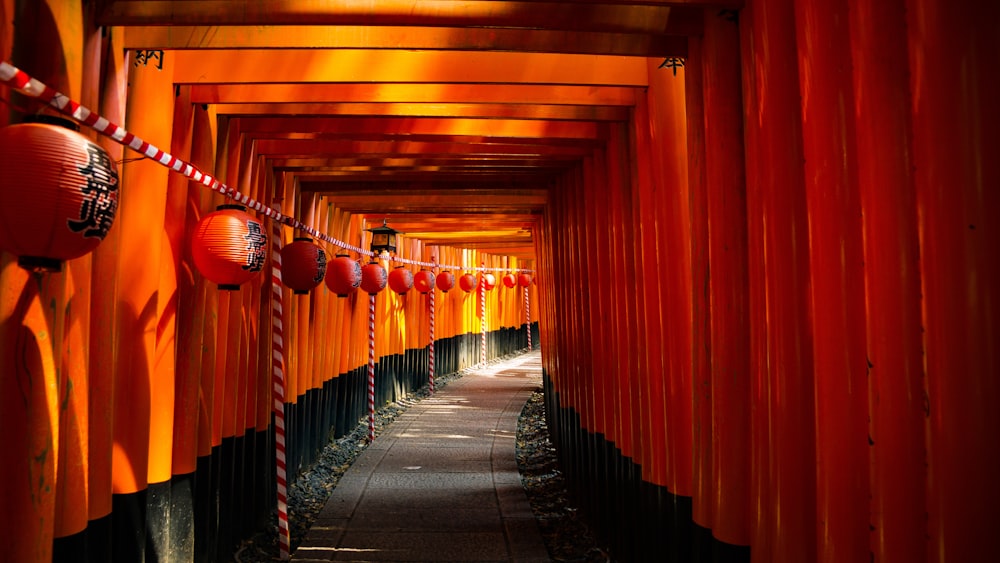 red lanterns in hallway