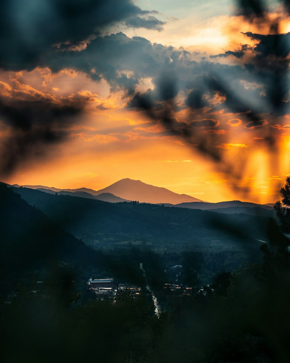 silhouette of mountains during sunset