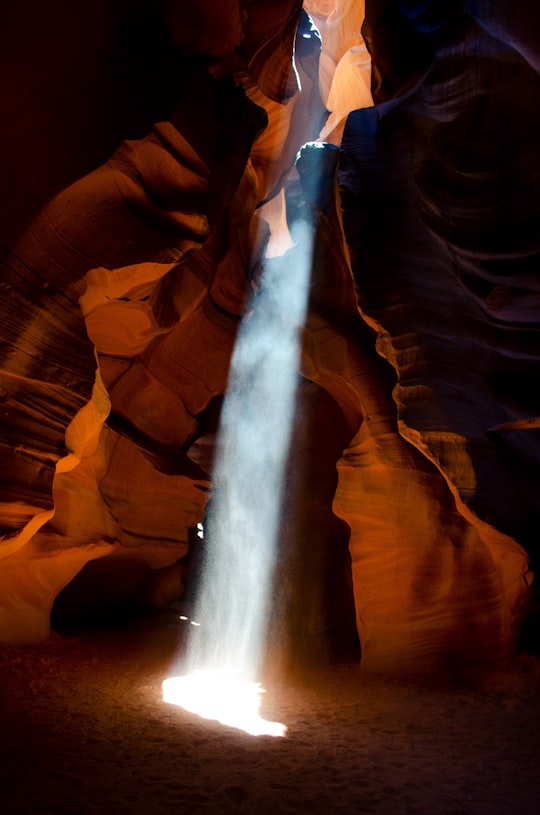 light ray above bed in Antelope Canyon United States