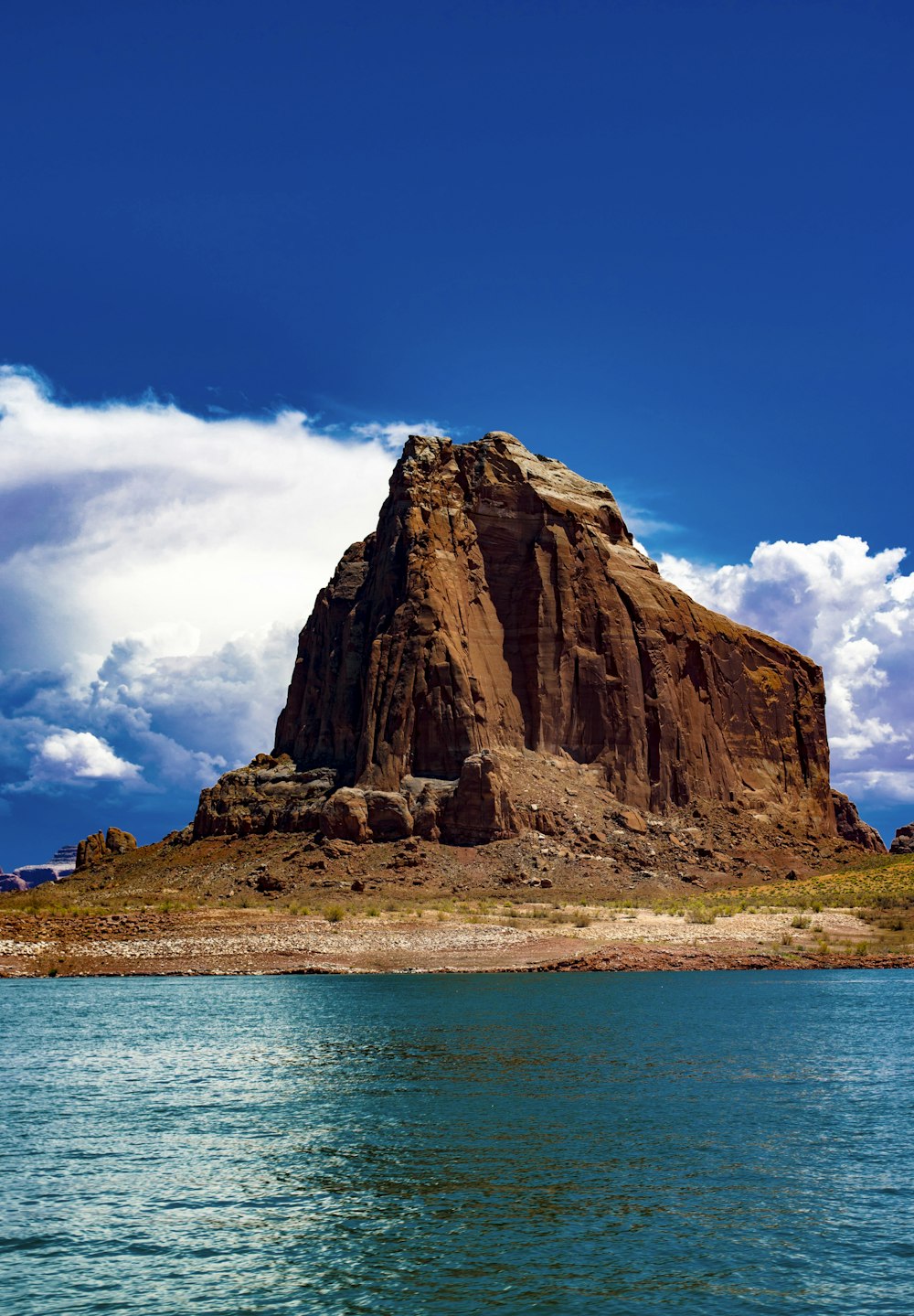 brown rock formation on island