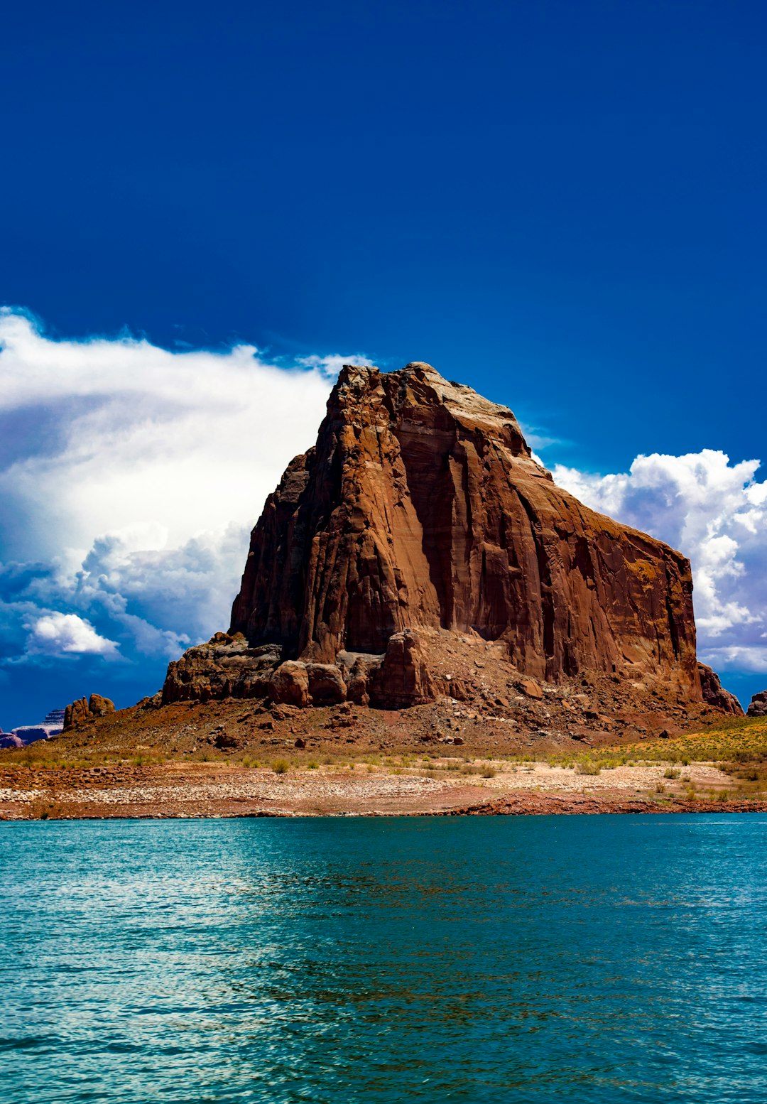 brown rock formation on island