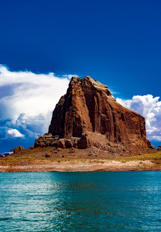 brown rock formation on island in Lake Powell United States
