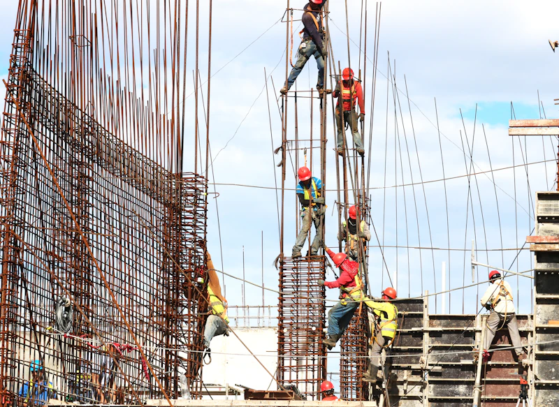 Team of builders with plans