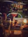 A cozy evening scene at Bar Le Pacha with friends enjoying colorful cocktails on the terrace under soft lighting.