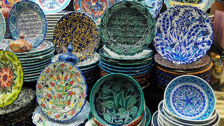 A beautifully crafted ceramic plate showcasing intricate designs.