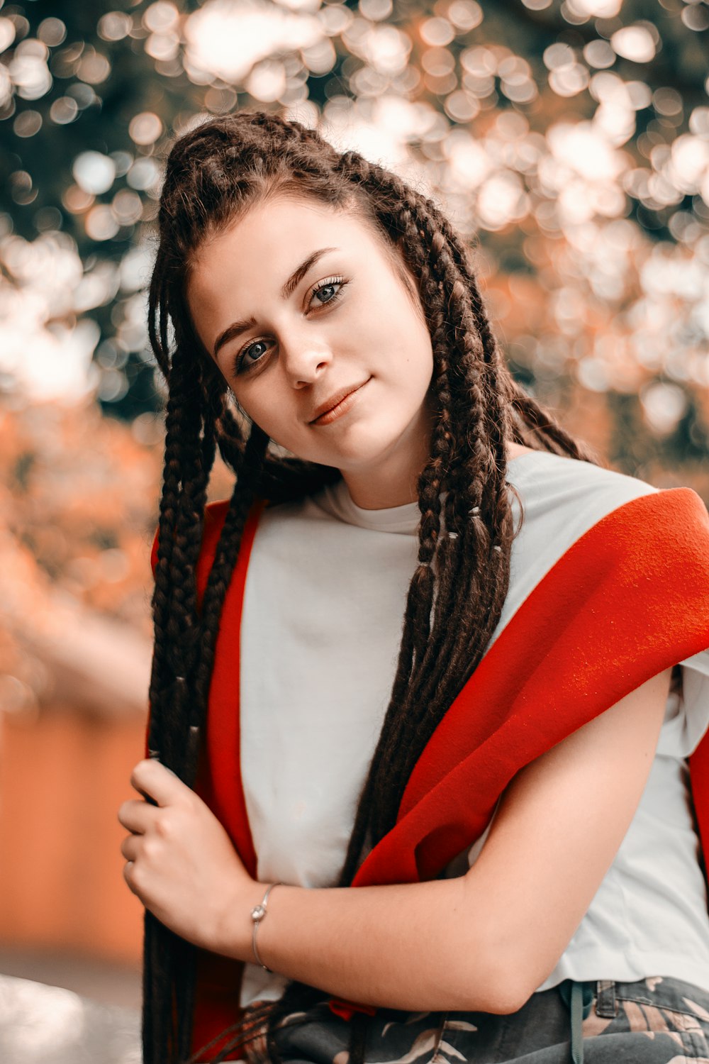 woman holding her hair