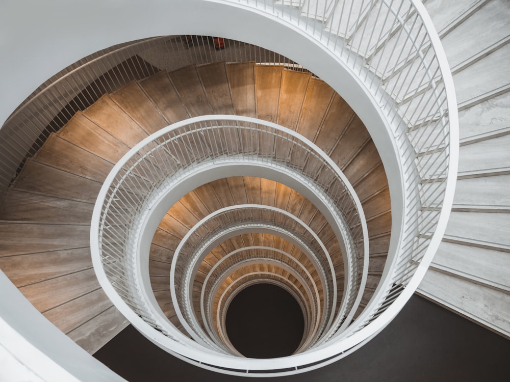 aerial view photography of spiral stair