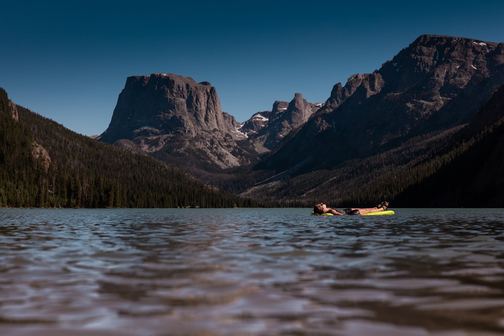 boat with view of rocky mountains