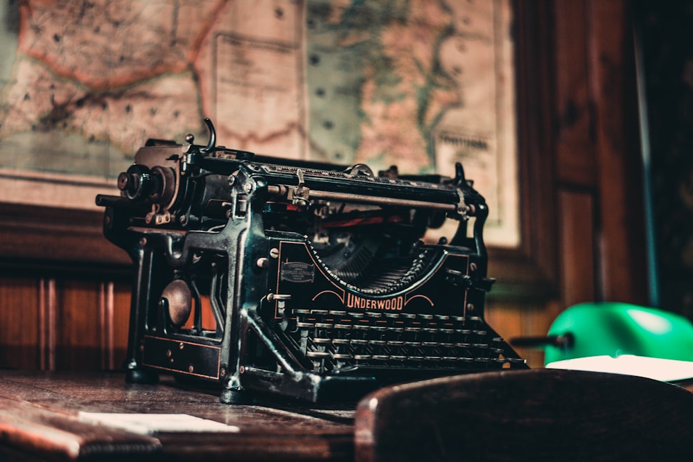 black typewriter on table