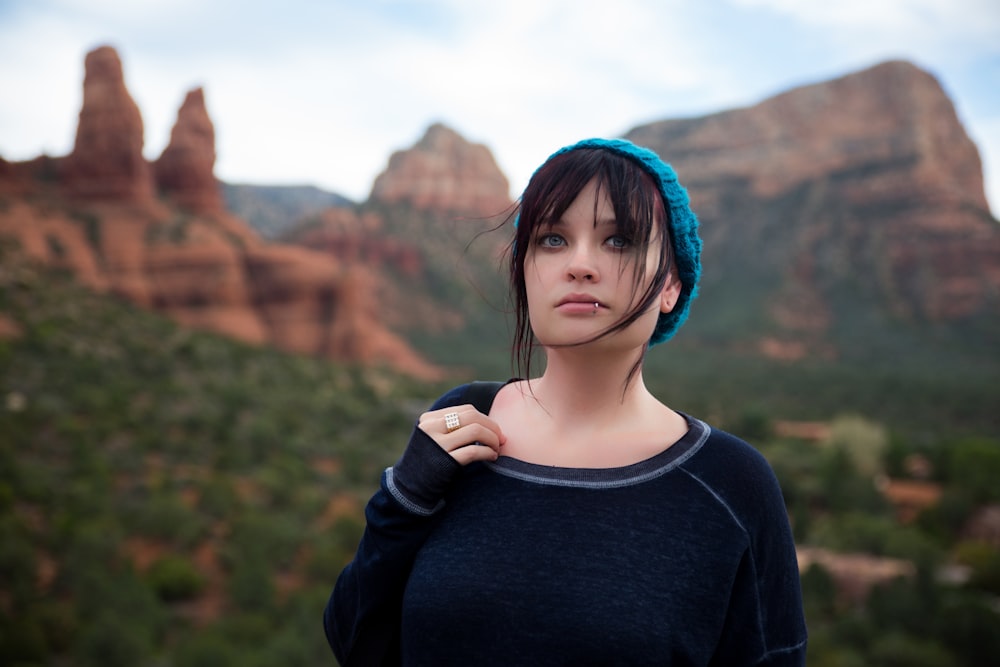 woman taking selfie in canyon