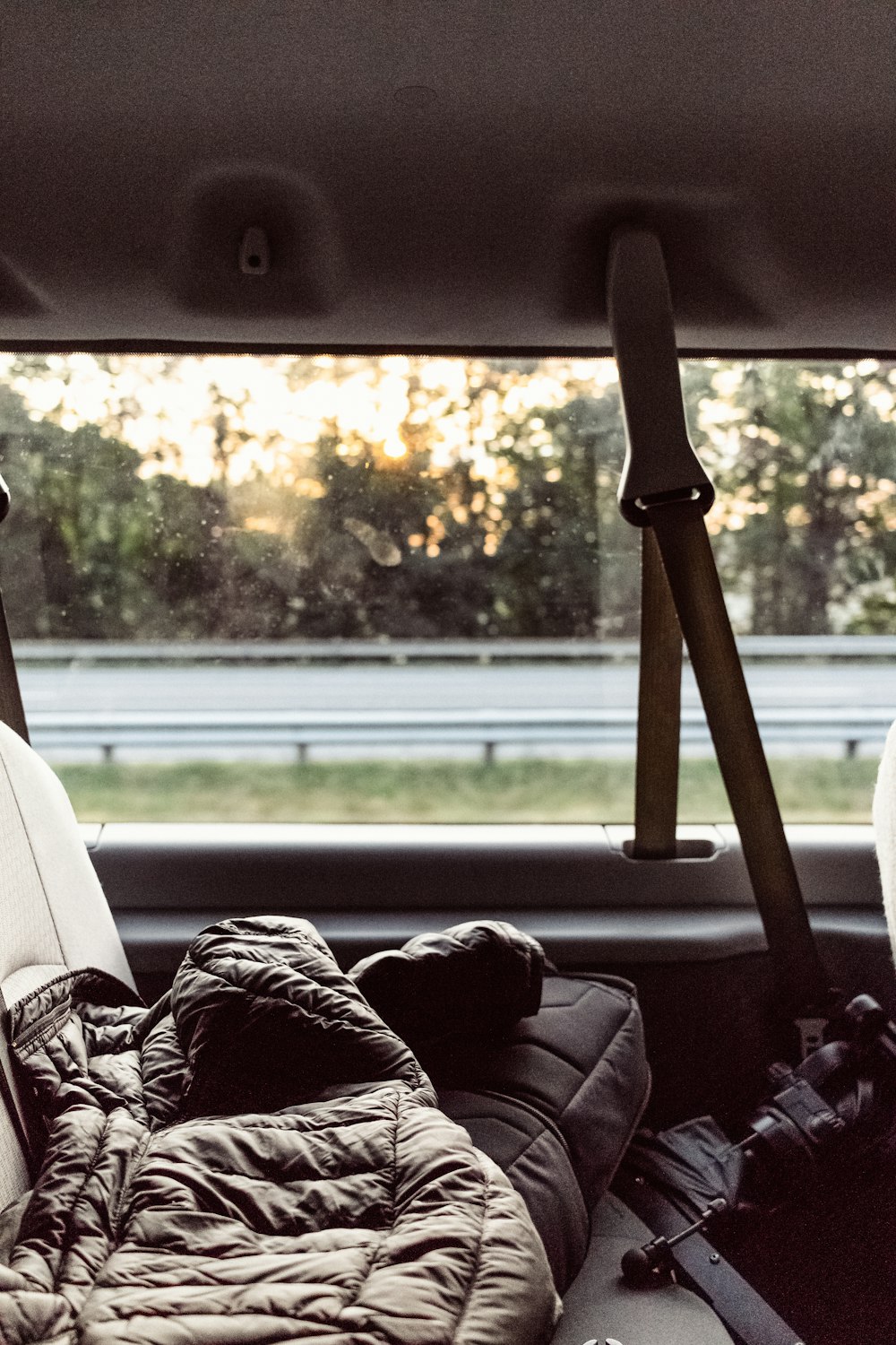 black jacket inside a car