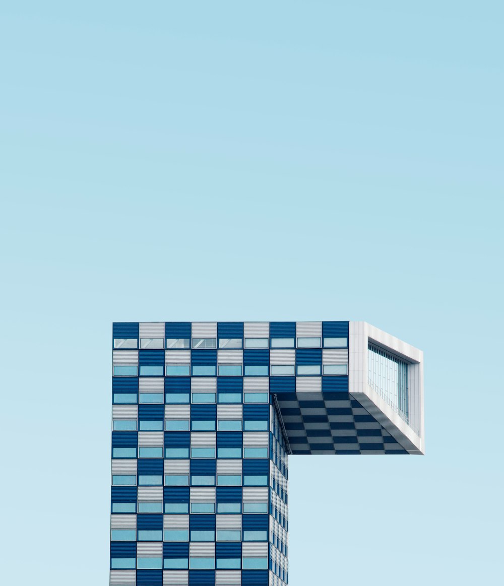 blue and white building