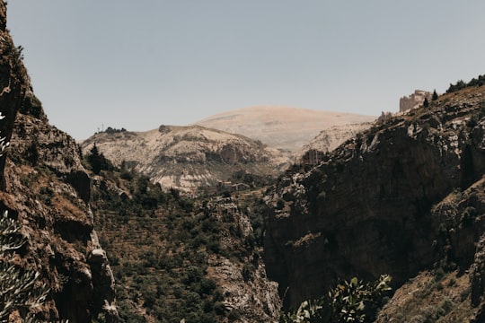 high-angle photography of mountain range in Kadisha Valley Lebanon