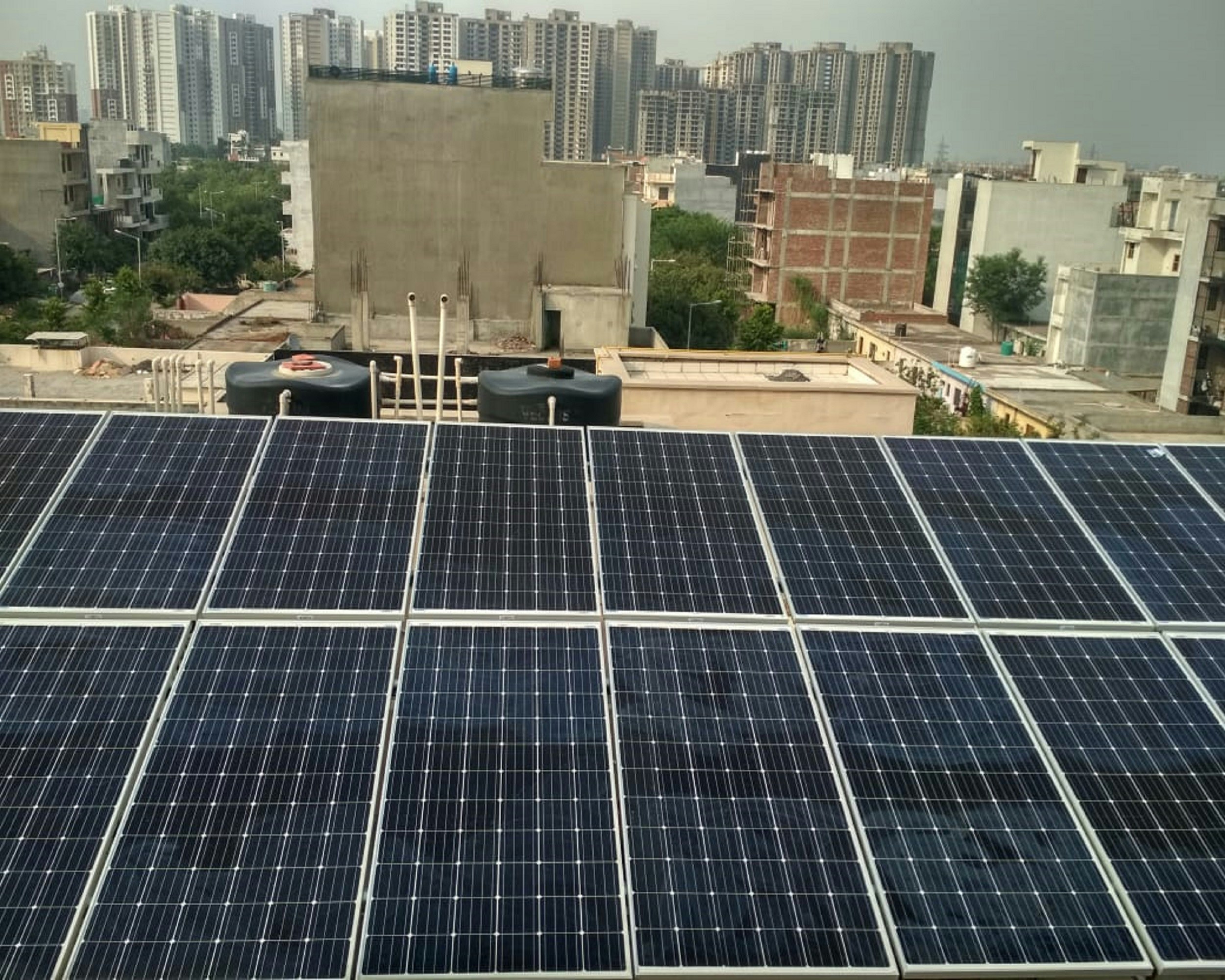 Solar panels installed on a commercial rooftop 