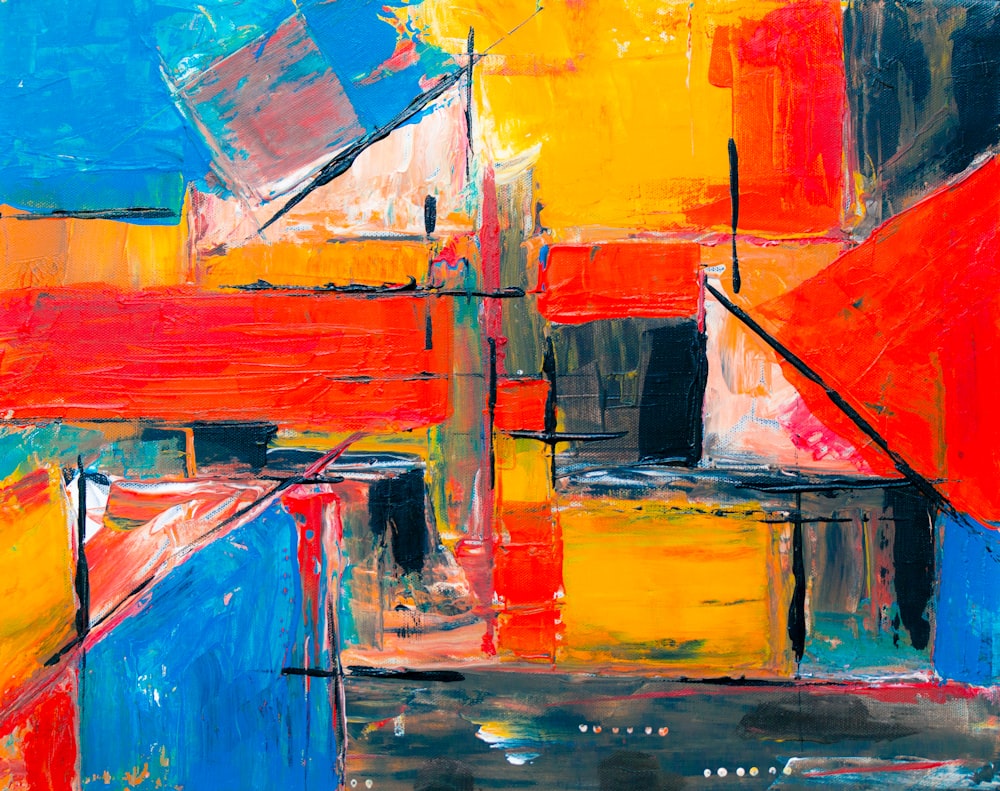 blaues und rotes abstraktes Gemälde