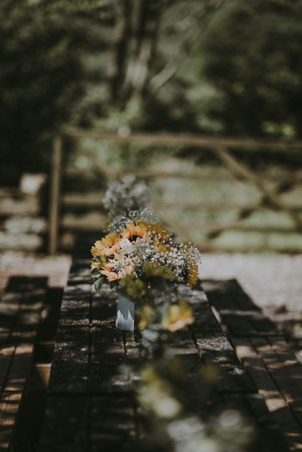 bouquet of flower wooden table