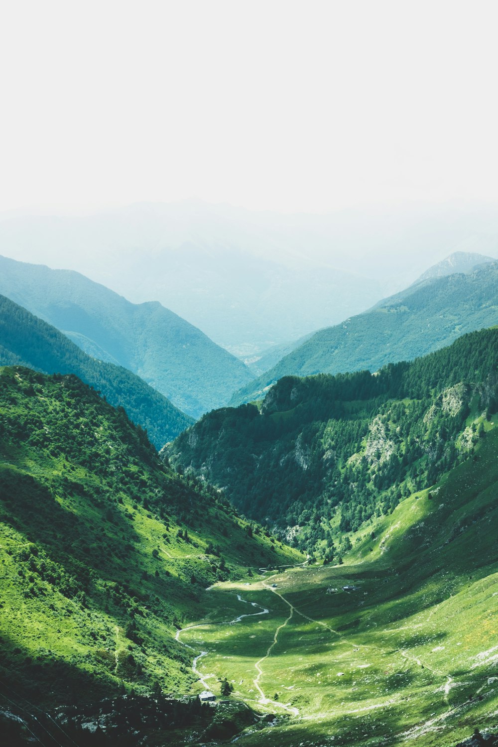 Photographie aérienne de montagnes verdoyantes