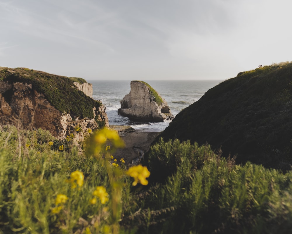 a view of the ocean from a cliff