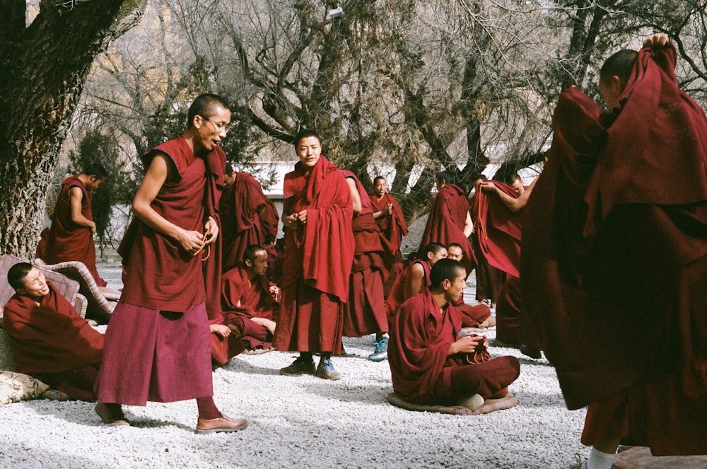 monks beside green trees