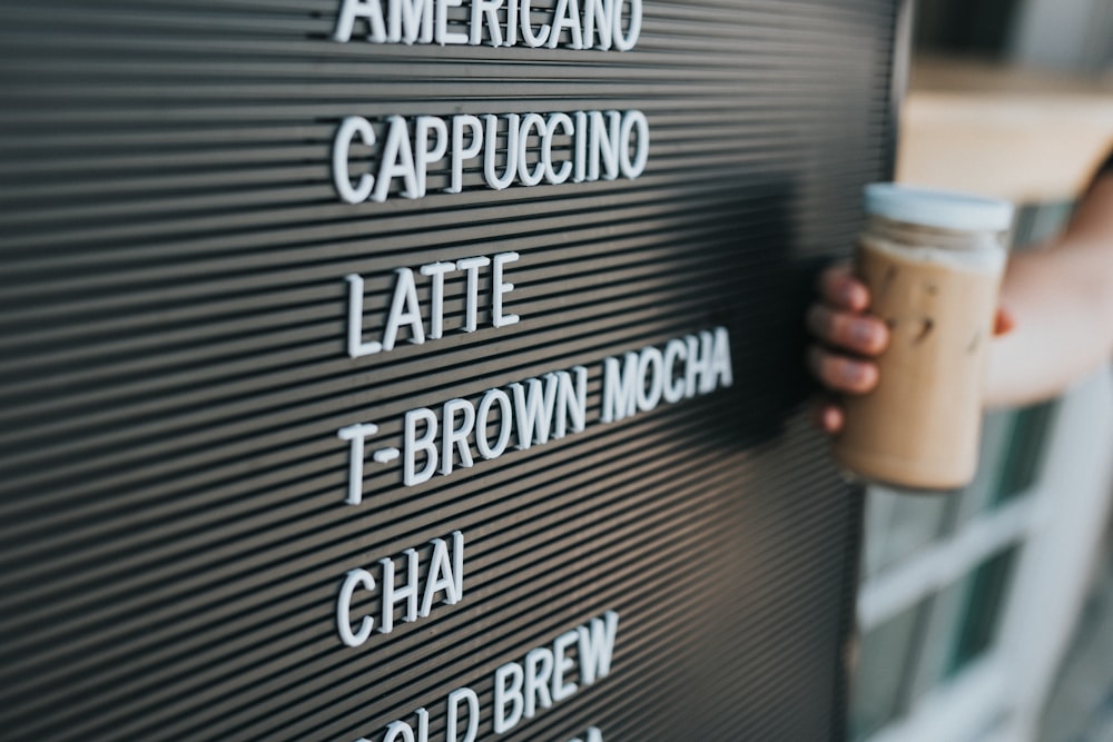 Menú de bebidas de la cafetería