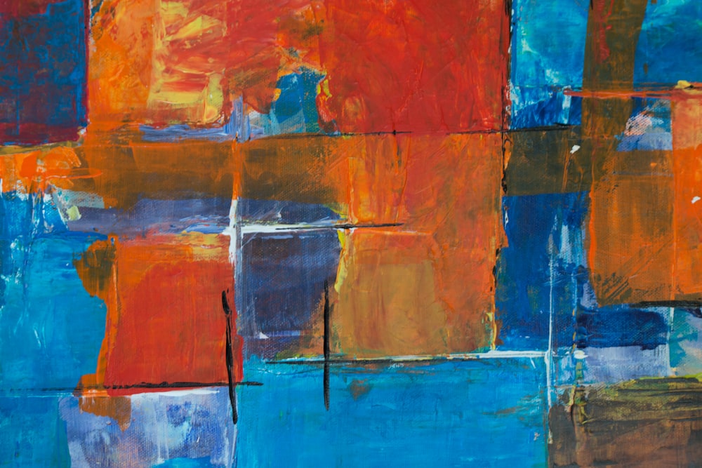 red, orange, and blue abstract painting