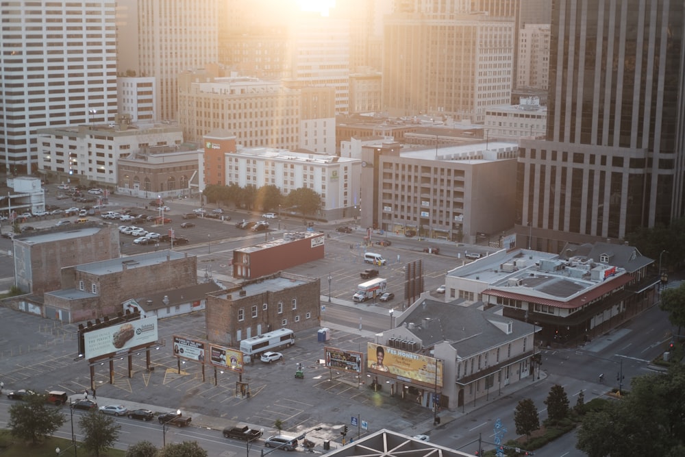 aerial photography of the city during sunset