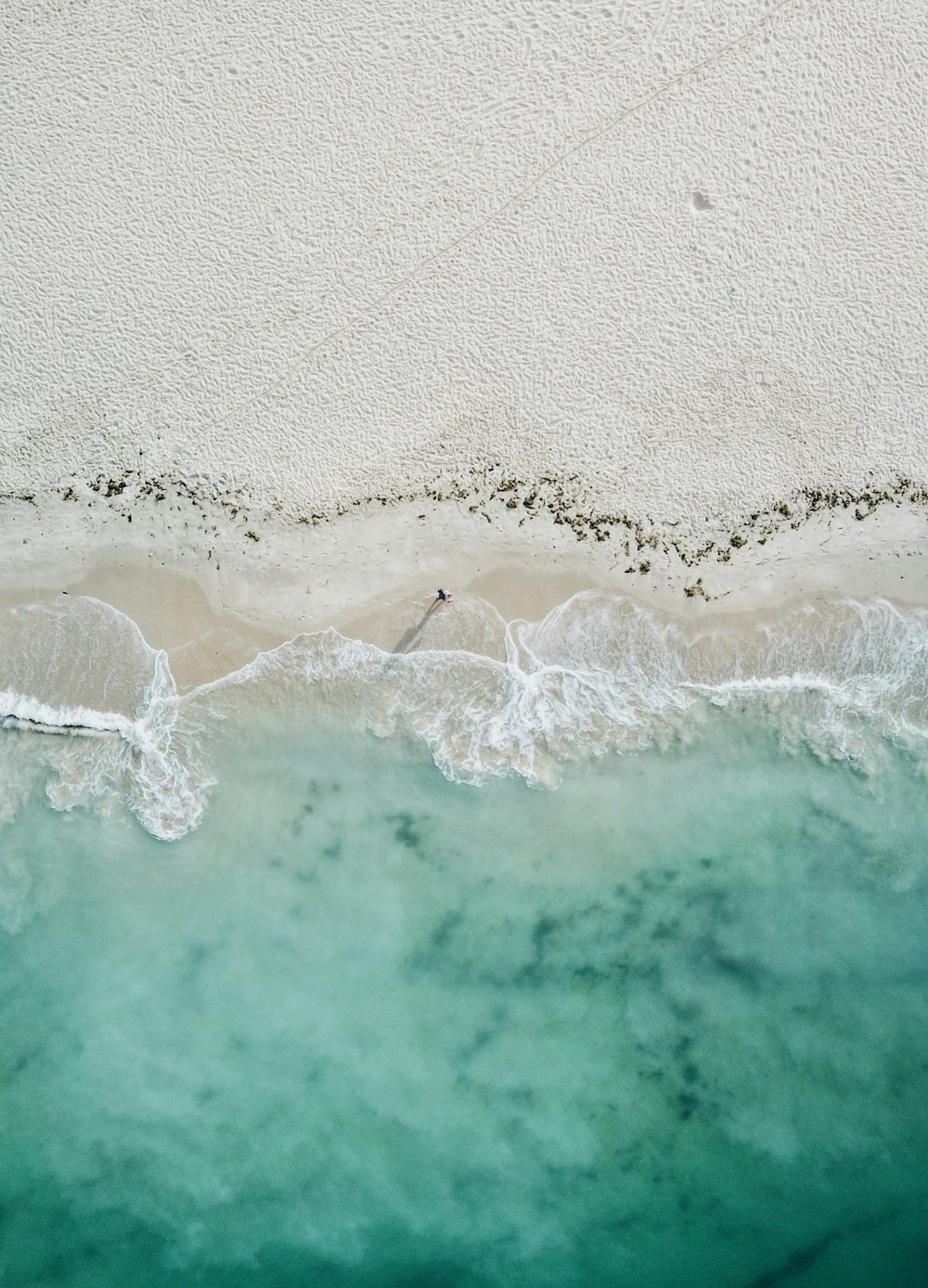 bird's eye photography of person standing on coastline