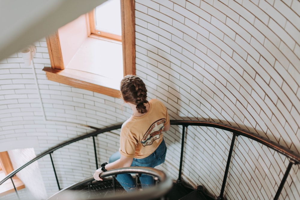 woman going downstairs